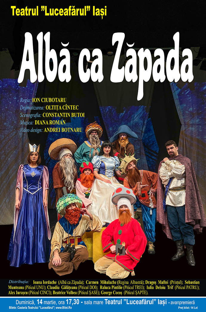 Ziua Internațională a Teatrului pentru Copii și Tineret, premiera spectacolului ALBĂ CA ZĂPADA